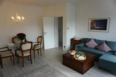 Ein Sitzbereich in der Unterkunft Apartment Miesmuschelparadies