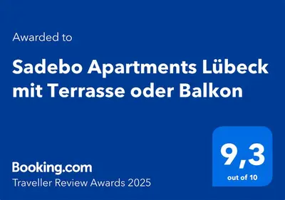 Ein Zertifikat, Auszeichnung, Logo oder anderes Dokument, das in der Unterkunft Sadebo Modern City Lübeck - Balkon oder Terrasse ausgestellt ist