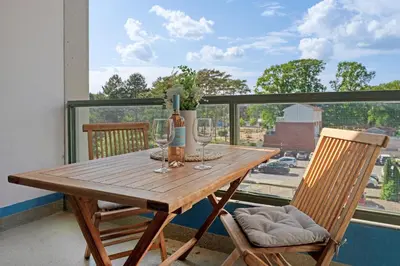Ein Balkon oder eine Terrasse in der Unterkunft Haus Meeresstrand BeachBude Scharbeutz