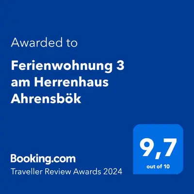 Ein Zertifikat, Auszeichnung, Logo oder anderes Dokument, das in der Unterkunft Ferienwohnung 3 am Herrenhaus Ahrensbök ausgestellt ist