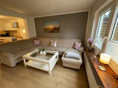 Ein Sitzbereich in der Unterkunft Ferienhaus Groß Grönau