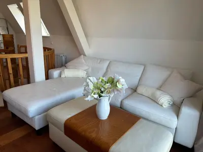 Ein Sitzbereich in der Unterkunft Wittinghuus - Urlaub aan de Ostsee