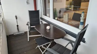 Ein Sitzbereich in der Unterkunft PEMATRA Ferienwohnung Seeschwalbe