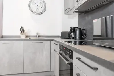 Küche/Küchenzeile in der Unterkunft Ferienwohnung Haffdüün