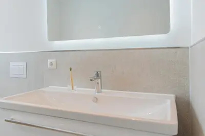 Ein Badezimmer in der Unterkunft Ferienwohnung Haffdüün