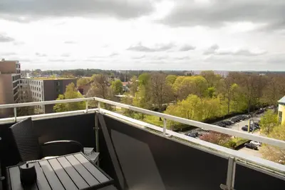 Ein Balkon oder eine Terrasse in der Unterkunft Apartment am Kurpark